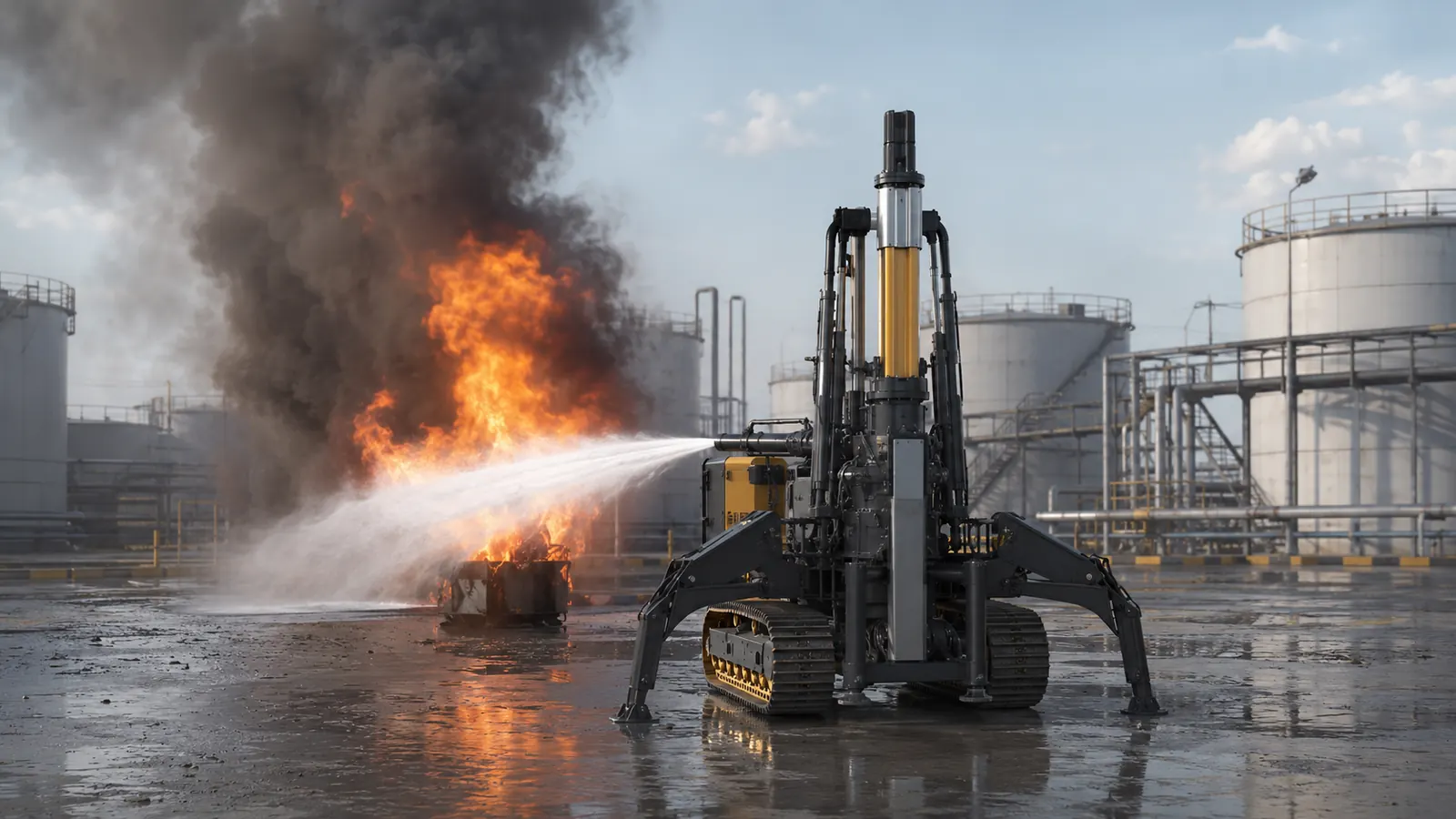 Robot field test near an open fire